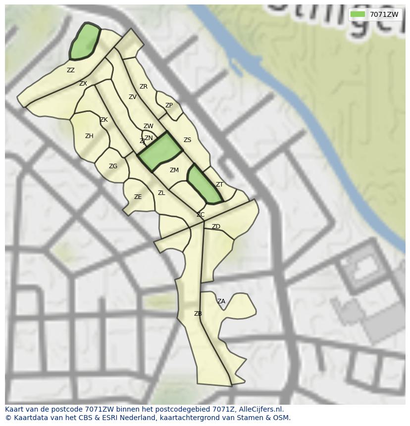 Afbeelding van het postcodegebied 7071 ZW op de kaart.