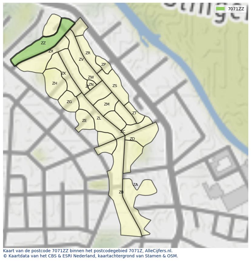 Afbeelding van het postcodegebied 7071 ZZ op de kaart.