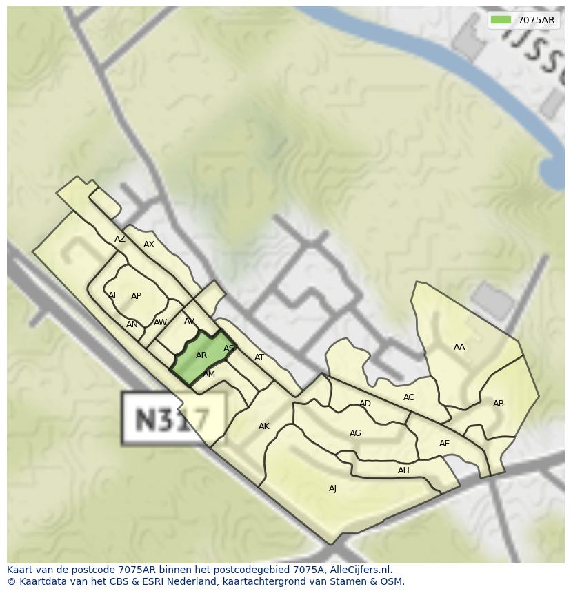 Afbeelding van het postcodegebied 7075 AR op de kaart.