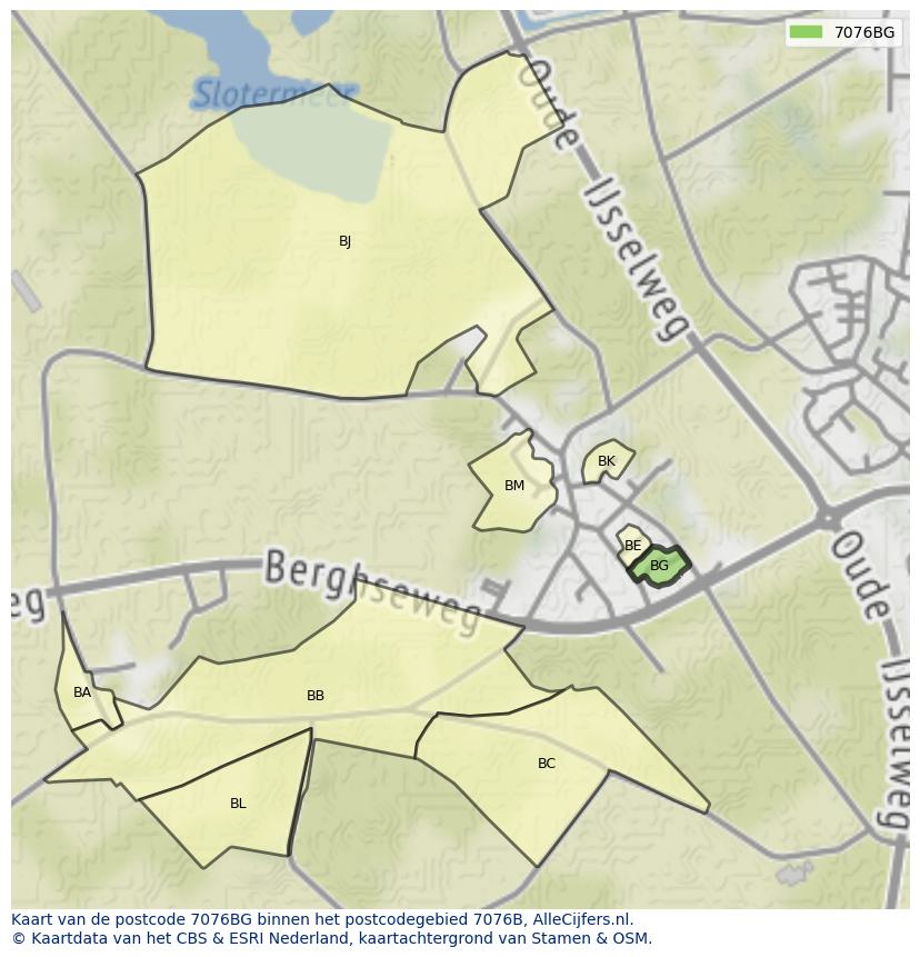 Afbeelding van het postcodegebied 7076 BG op de kaart.