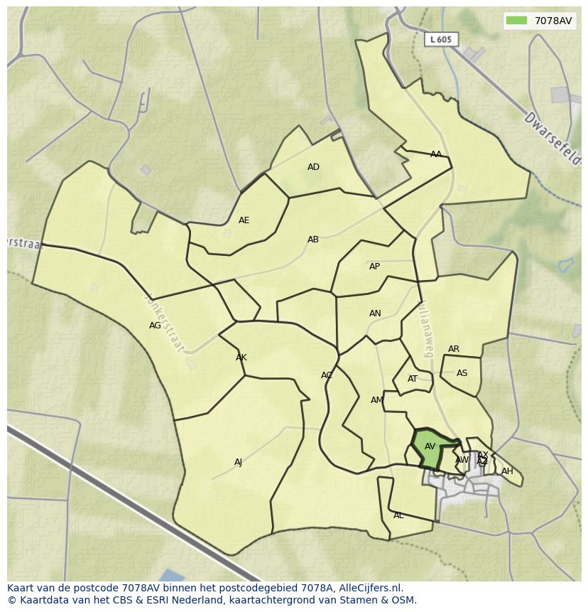 Afbeelding van het postcodegebied 7078 AV op de kaart.