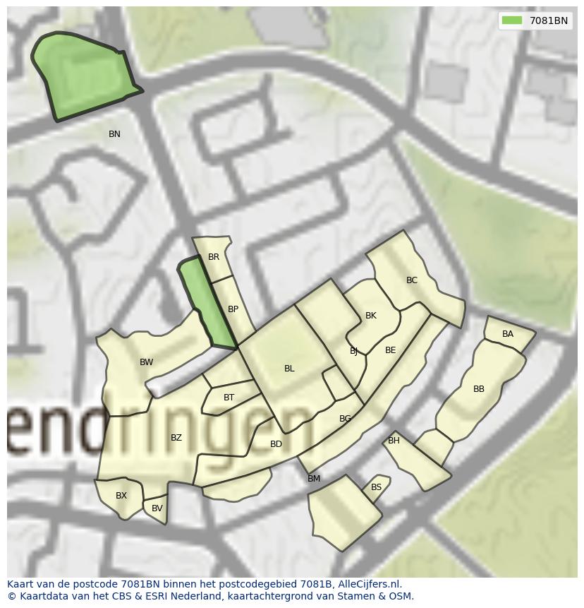 Afbeelding van het postcodegebied 7081 BN op de kaart.