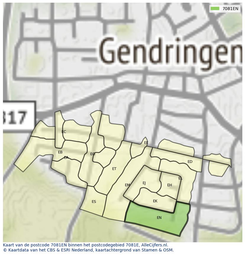Afbeelding van het postcodegebied 7081 EN op de kaart.