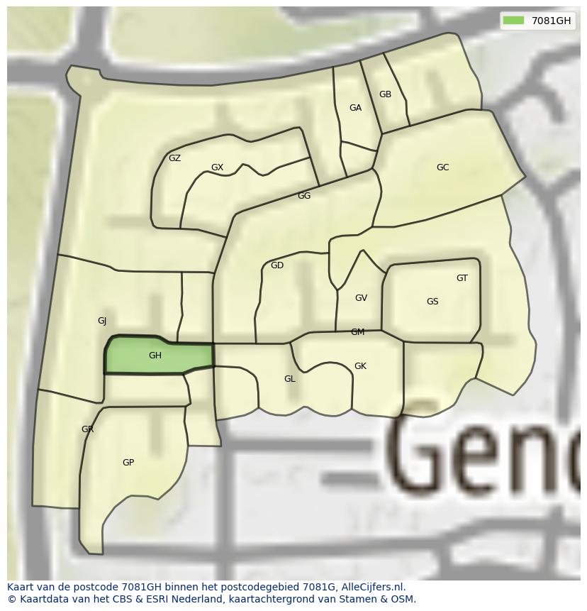 Afbeelding van het postcodegebied 7081 GH op de kaart.