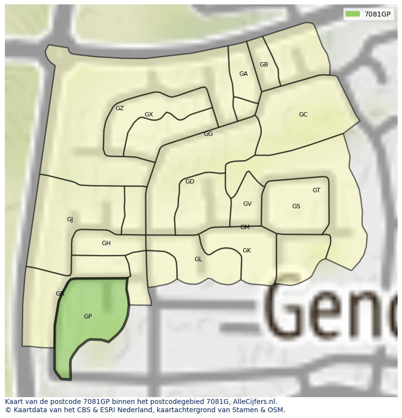 Afbeelding van het postcodegebied 7081 GP op de kaart.