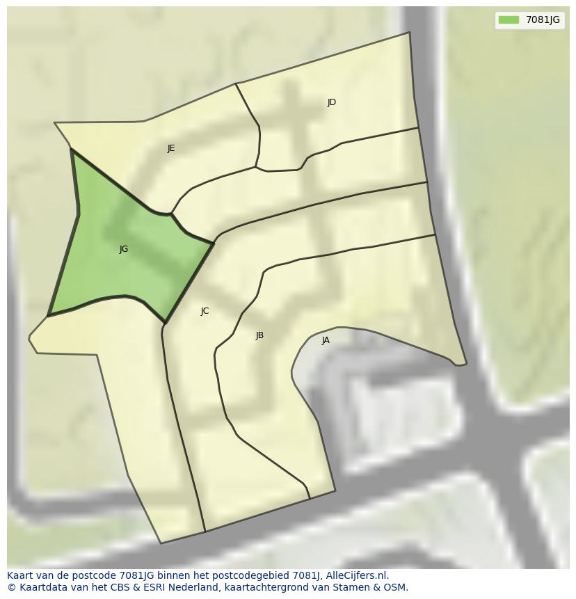 Afbeelding van het postcodegebied 7081 JG op de kaart.