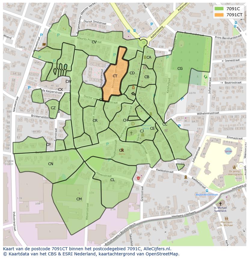 Afbeelding van het postcodegebied 7091 CT op de kaart.