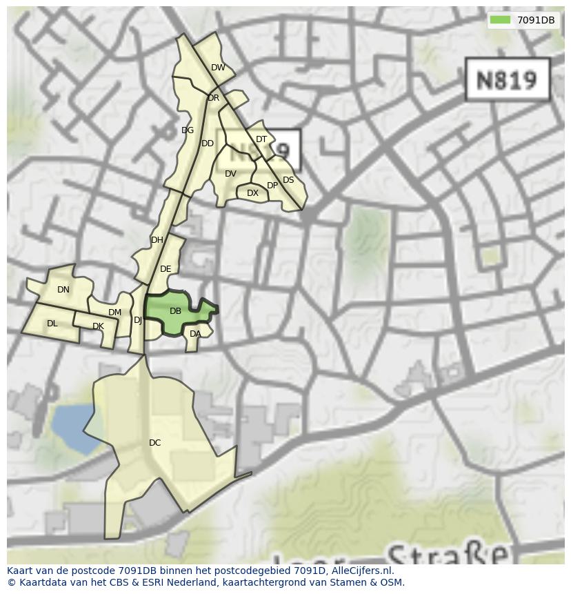 Afbeelding van het postcodegebied 7091 DB op de kaart.
