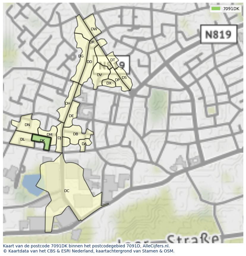 Afbeelding van het postcodegebied 7091 DK op de kaart.