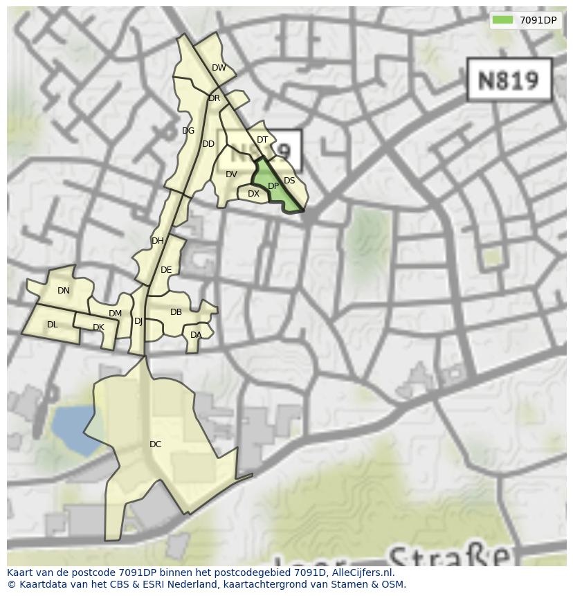 Afbeelding van het postcodegebied 7091 DP op de kaart.
