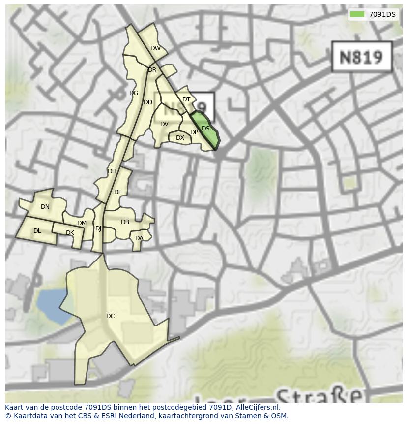 Afbeelding van het postcodegebied 7091 DS op de kaart.