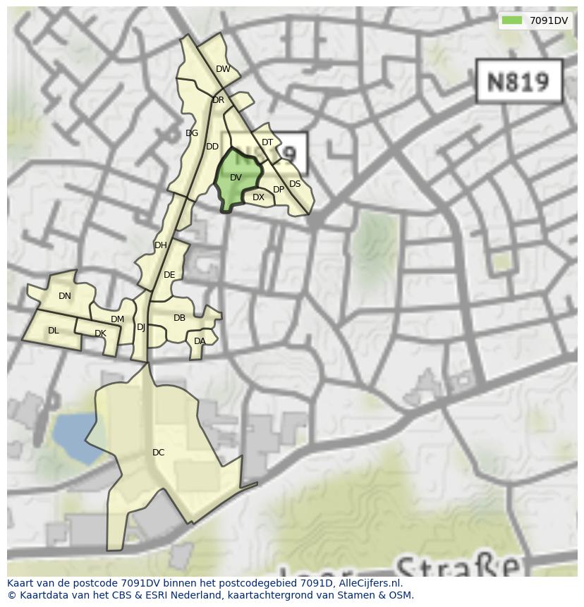 Afbeelding van het postcodegebied 7091 DV op de kaart.