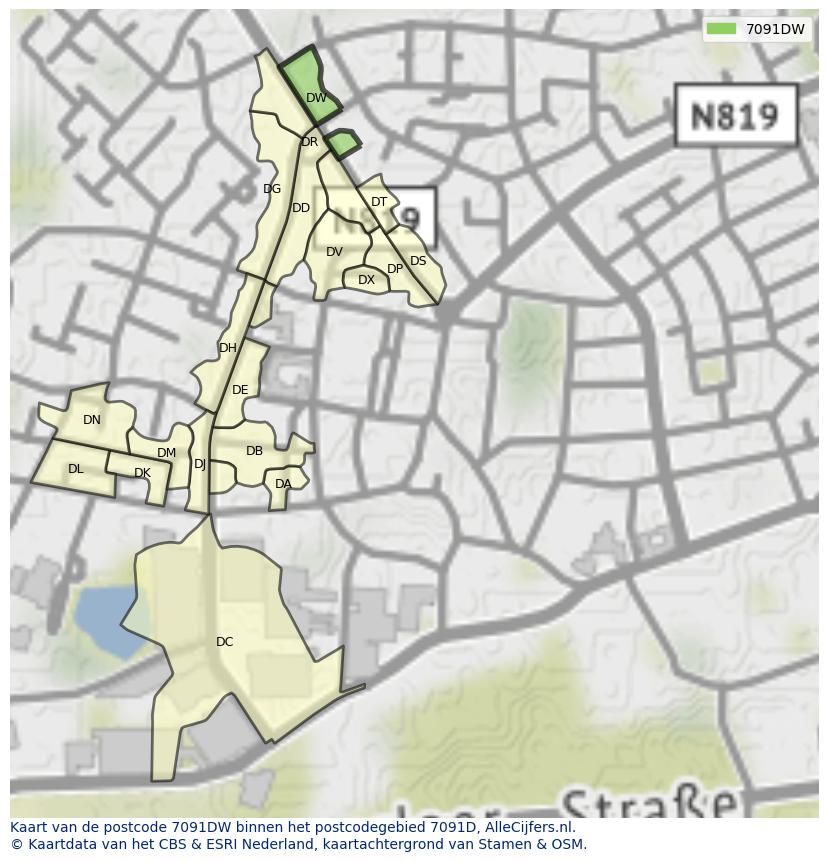 Afbeelding van het postcodegebied 7091 DW op de kaart.