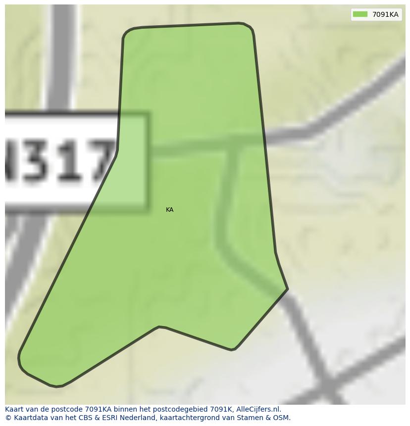 Afbeelding van het postcodegebied 7091 KA op de kaart.