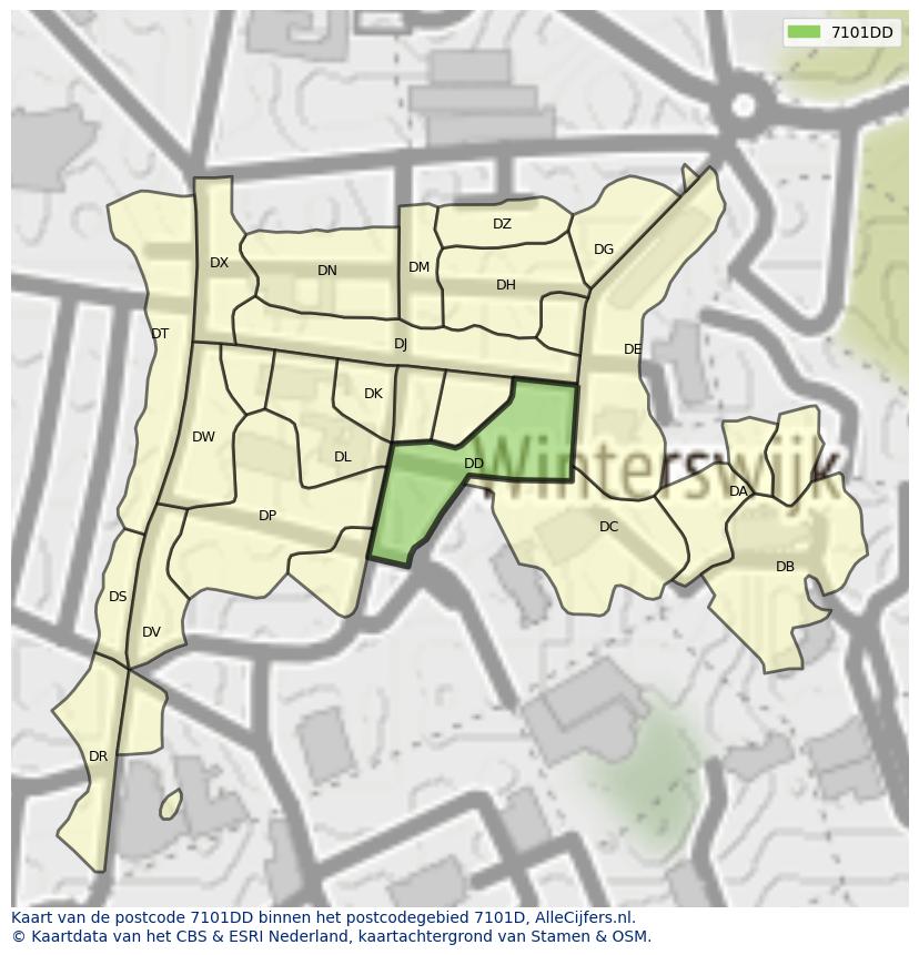 Afbeelding van het postcodegebied 7101 DD op de kaart.