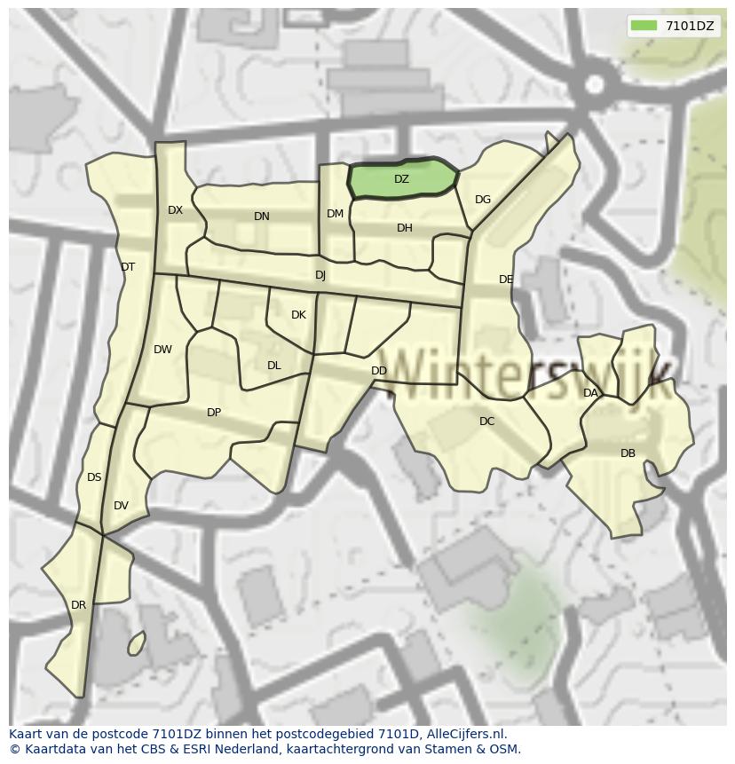 Afbeelding van het postcodegebied 7101 DZ op de kaart.