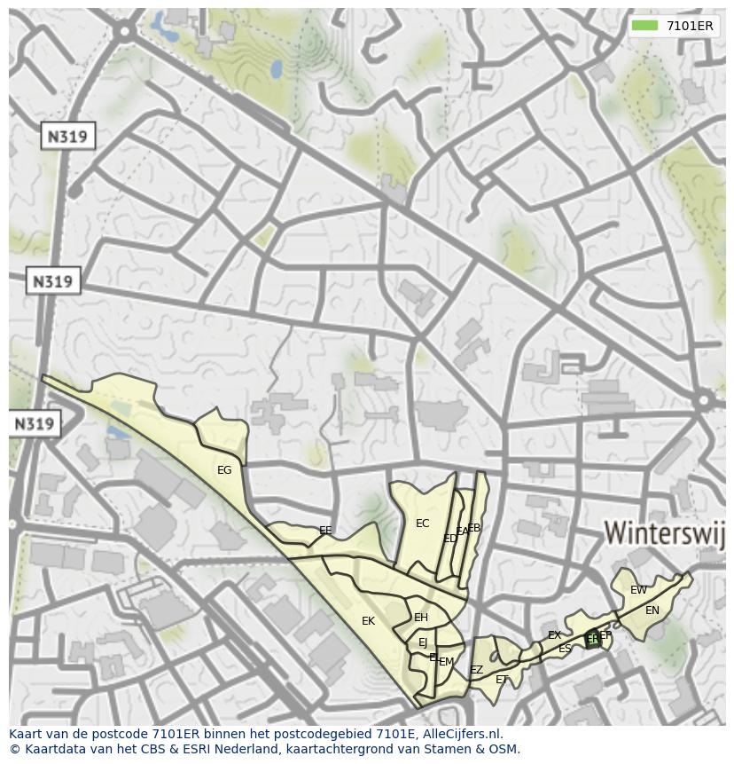 Afbeelding van het postcodegebied 7101 ER op de kaart.