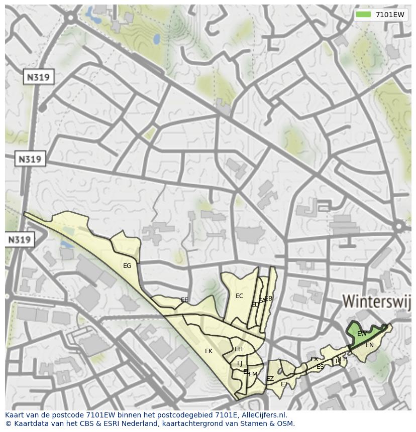 Afbeelding van het postcodegebied 7101 EW op de kaart.