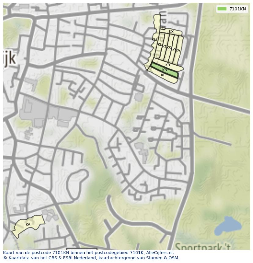 Afbeelding van het postcodegebied 7101 KN op de kaart.
