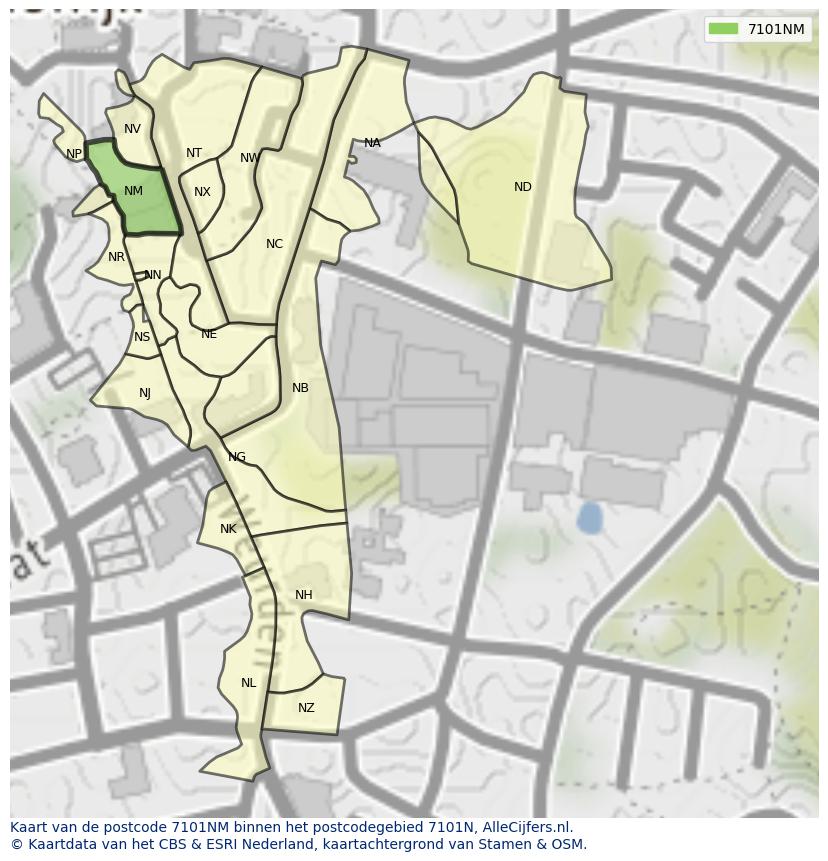Afbeelding van het postcodegebied 7101 NM op de kaart.