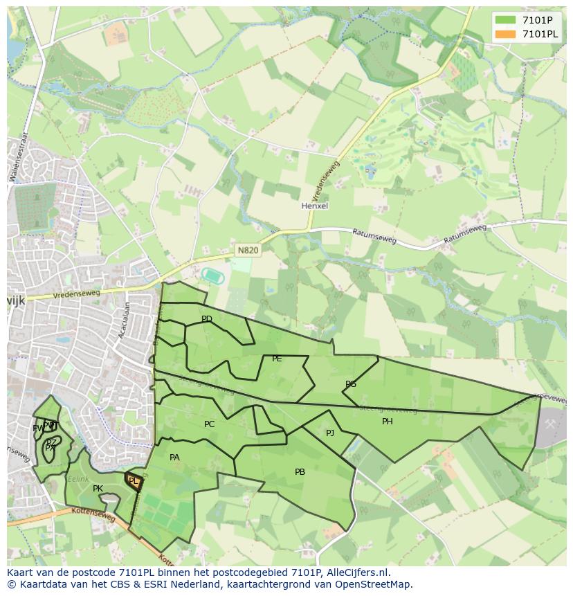 Afbeelding van het postcodegebied 7101 PL op de kaart.