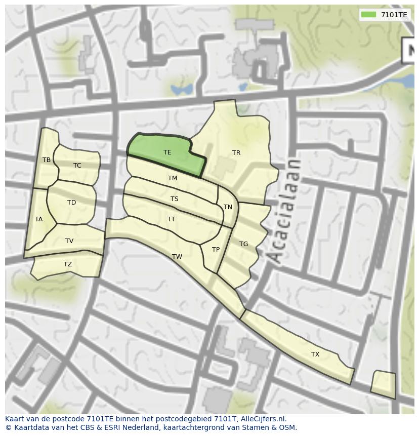 Afbeelding van het postcodegebied 7101 TE op de kaart.
