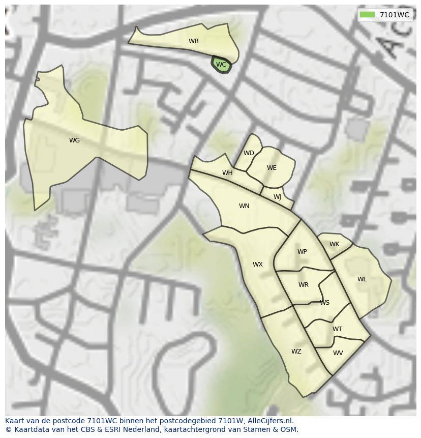 Afbeelding van het postcodegebied 7101 WC op de kaart.