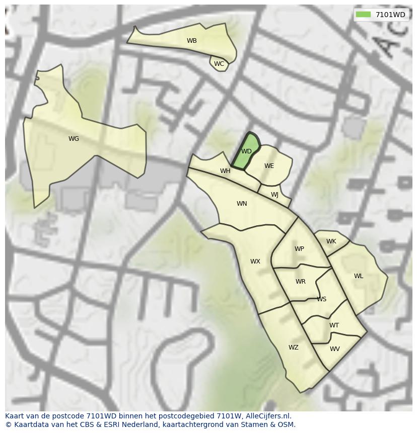 Afbeelding van het postcodegebied 7101 WD op de kaart.