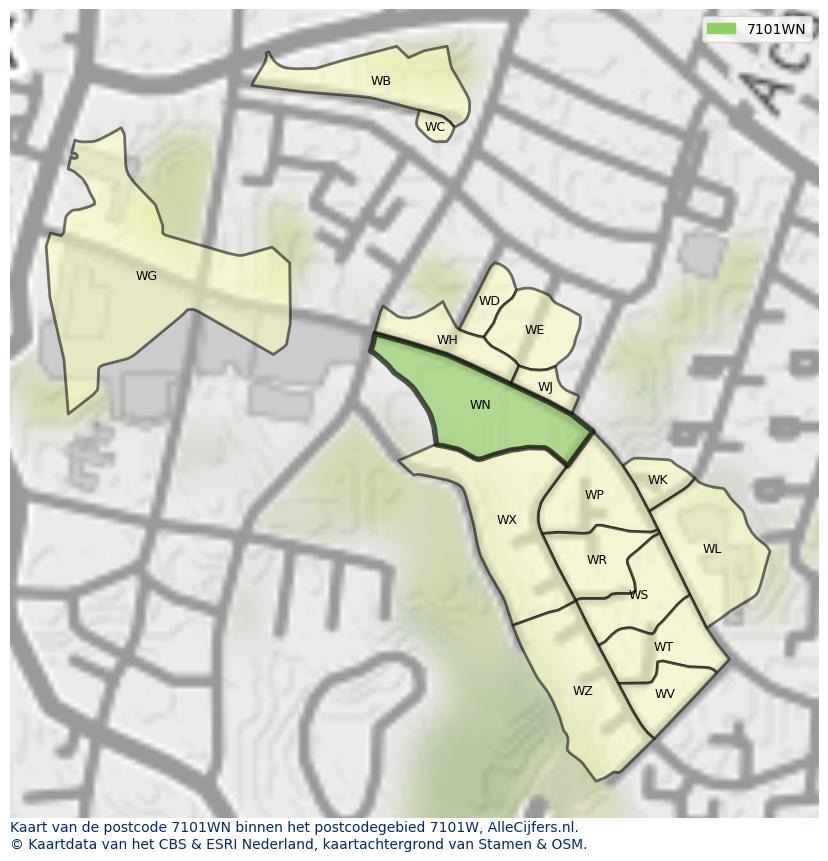 Afbeelding van het postcodegebied 7101 WN op de kaart.