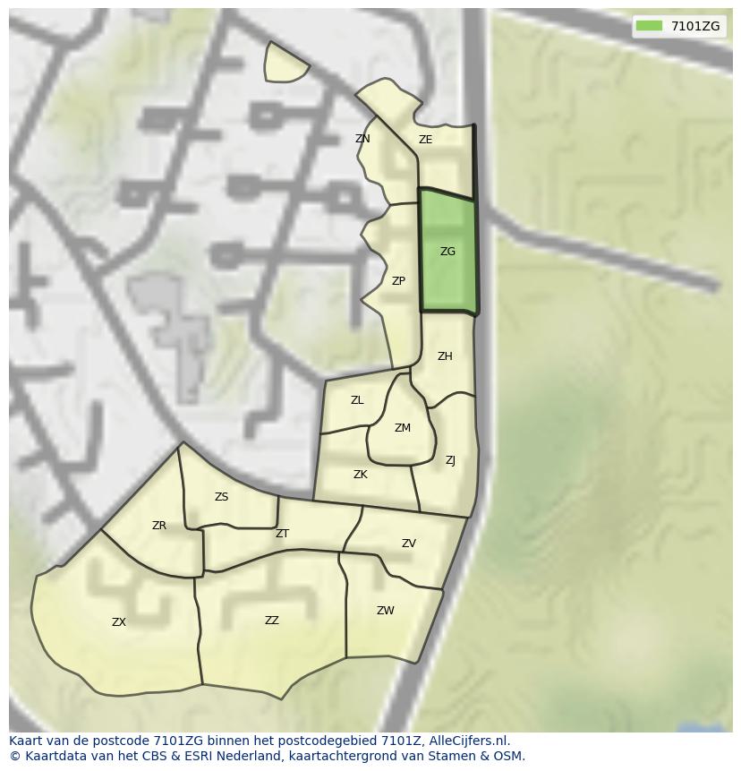 Afbeelding van het postcodegebied 7101 ZG op de kaart.