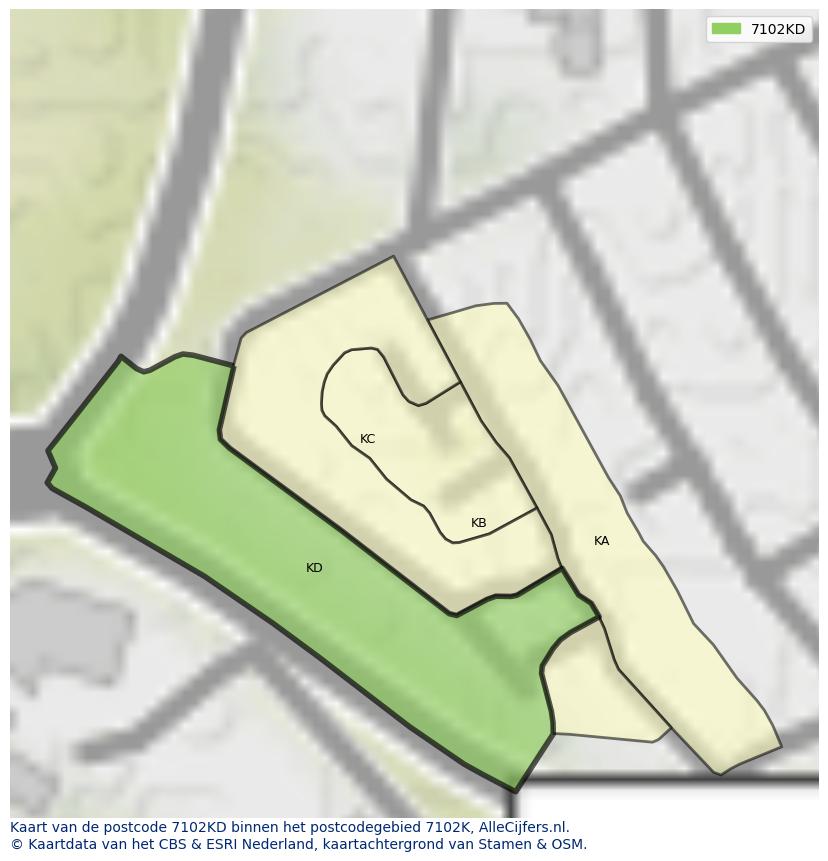 Afbeelding van het postcodegebied 7102 KD op de kaart.