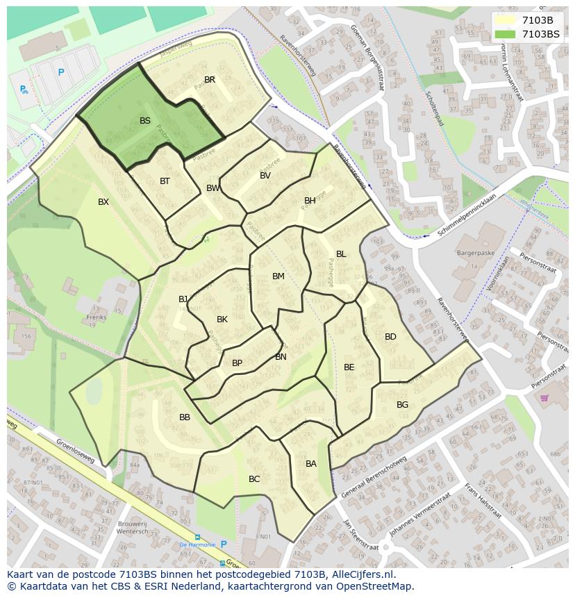 Afbeelding van het postcodegebied 7103 BS op de kaart.