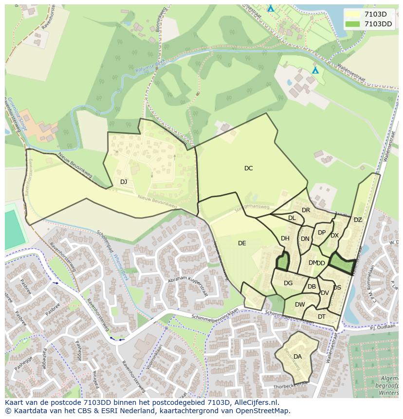 Afbeelding van het postcodegebied 7103 DD op de kaart.