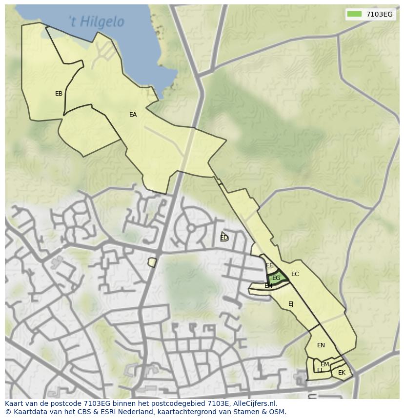 Afbeelding van het postcodegebied 7103 EG op de kaart.