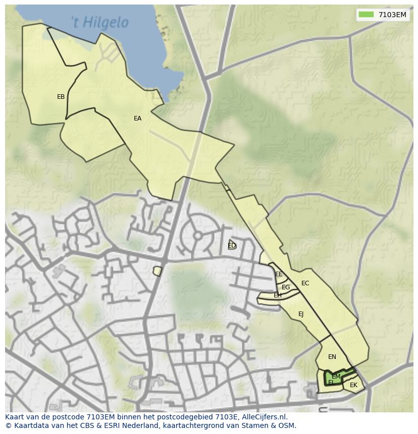 Afbeelding van het postcodegebied 7103 EM op de kaart.
