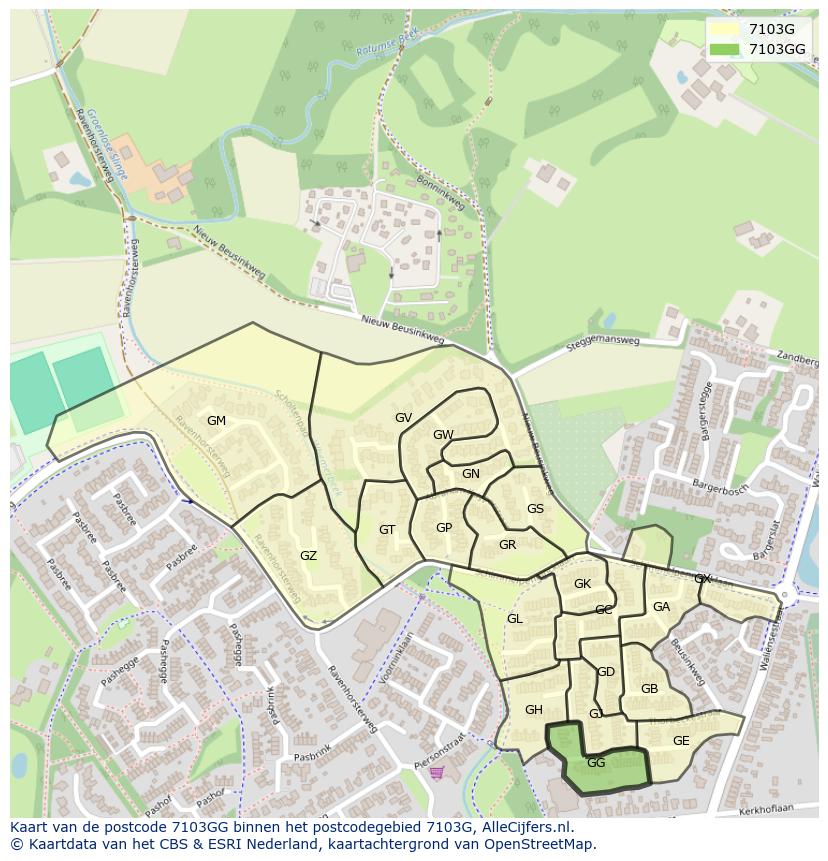 Afbeelding van het postcodegebied 7103 GG op de kaart.