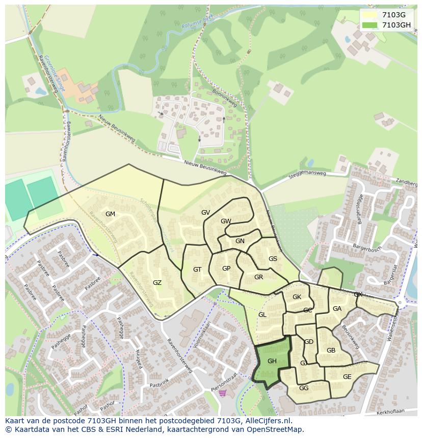 Afbeelding van het postcodegebied 7103 GH op de kaart.