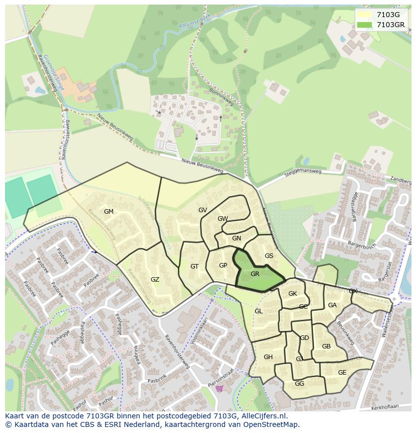Afbeelding van het postcodegebied 7103 GR op de kaart.