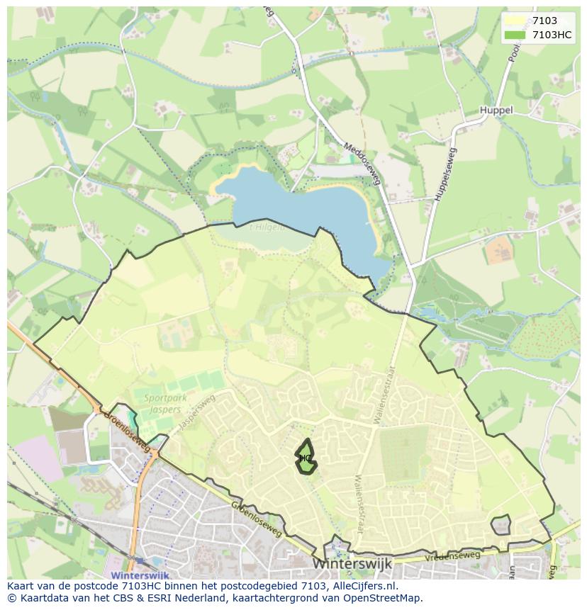Afbeelding van het postcodegebied 7103 HC op de kaart.