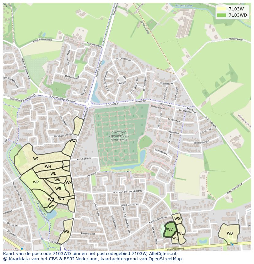 Afbeelding van het postcodegebied 7103 WD op de kaart.