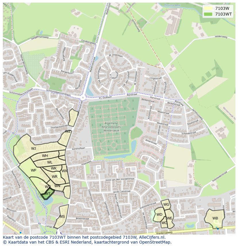 Afbeelding van het postcodegebied 7103 WT op de kaart.