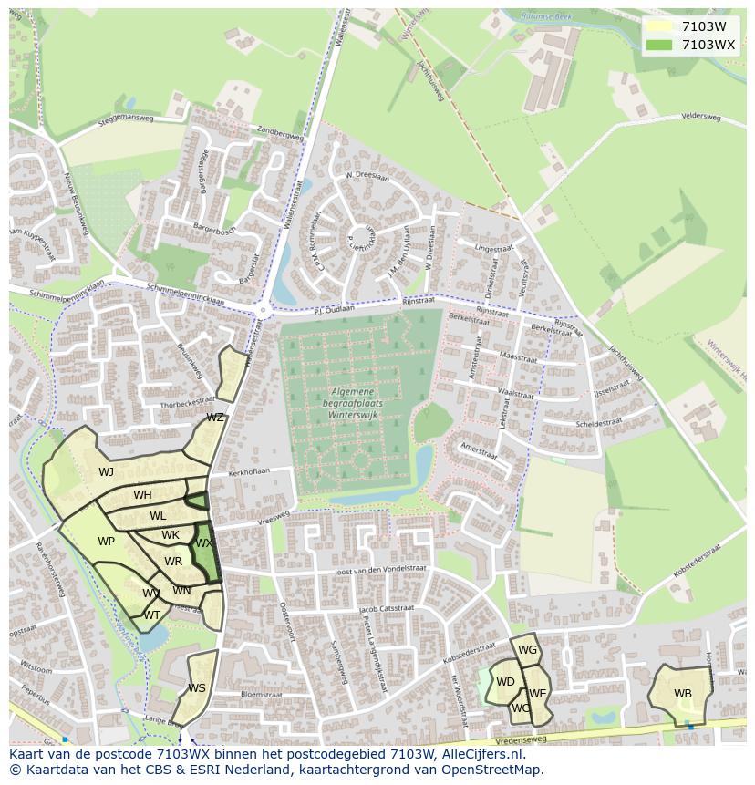 Afbeelding van het postcodegebied 7103 WX op de kaart.