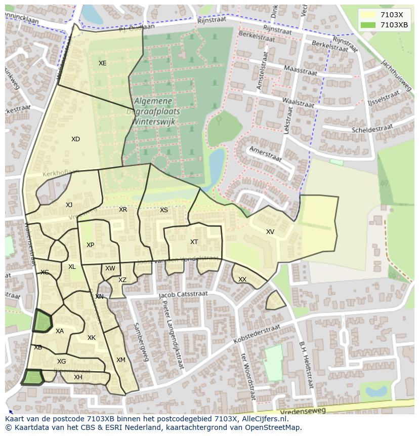 Afbeelding van het postcodegebied 7103 XB op de kaart.