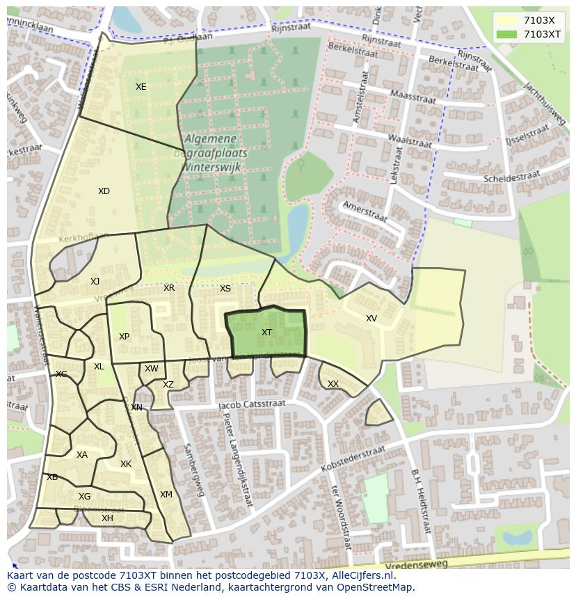 Afbeelding van het postcodegebied 7103 XT op de kaart.