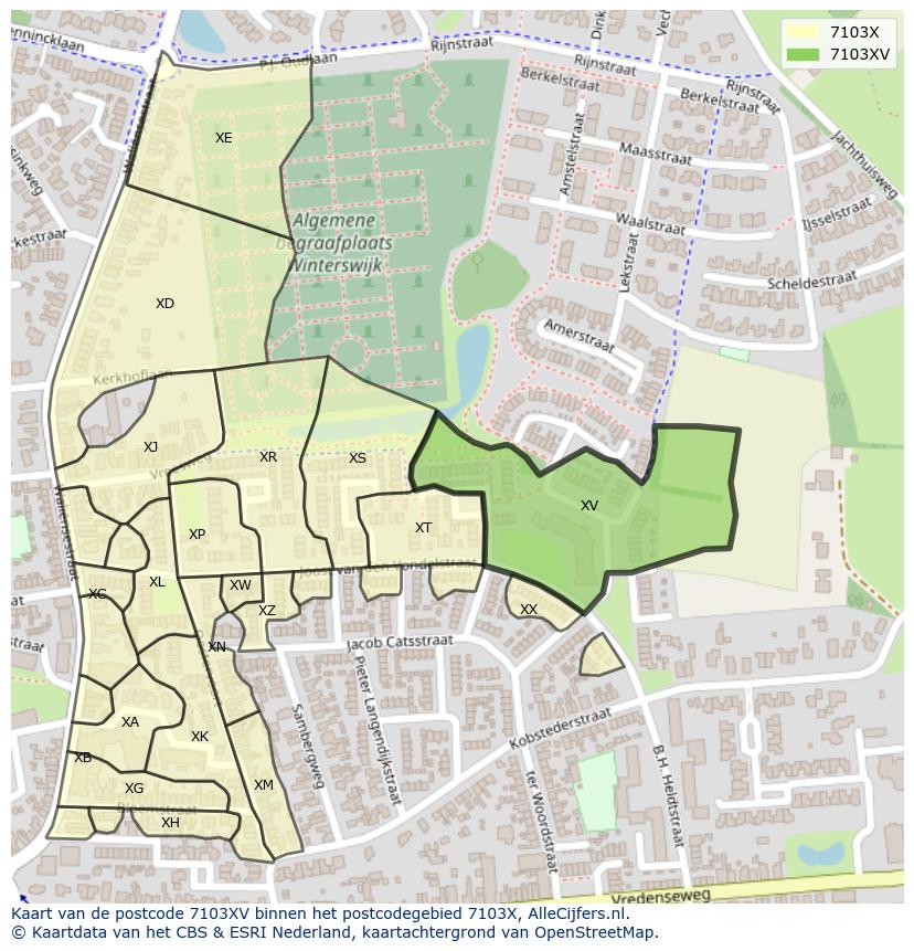 Afbeelding van het postcodegebied 7103 XV op de kaart.