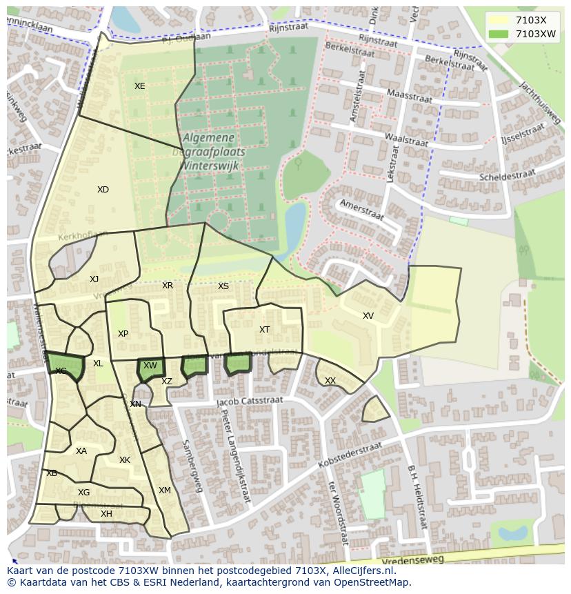 Afbeelding van het postcodegebied 7103 XW op de kaart.