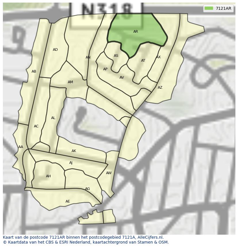 Afbeelding van het postcodegebied 7121 AR op de kaart.