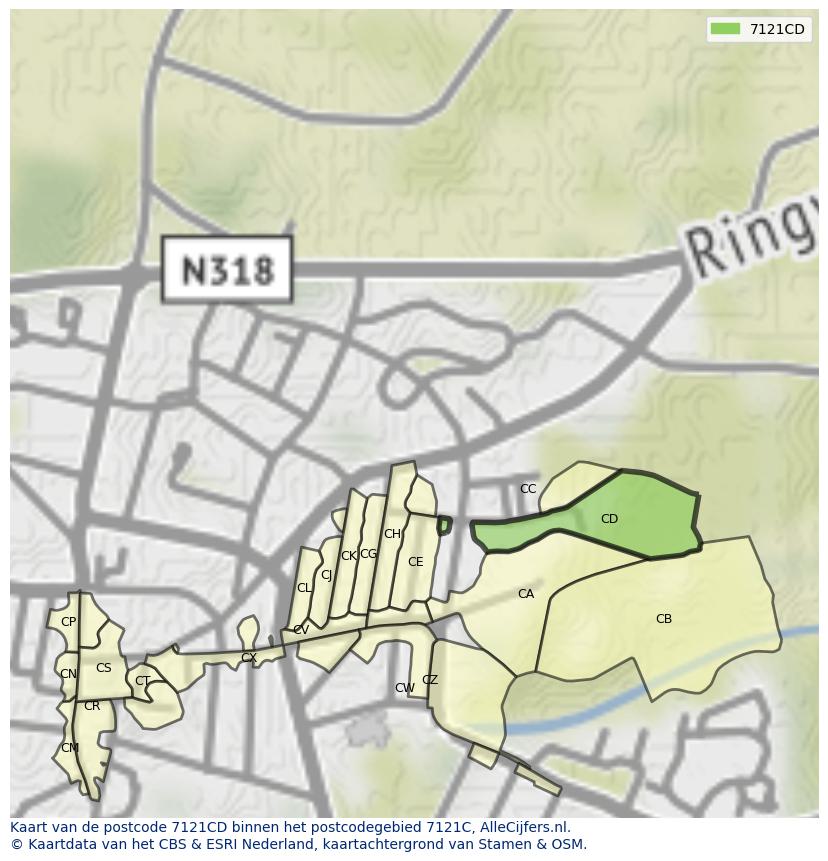 Afbeelding van het postcodegebied 7121 CD op de kaart.