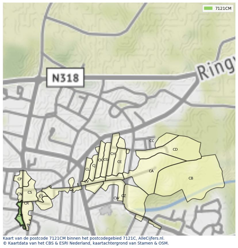 Afbeelding van het postcodegebied 7121 CM op de kaart.