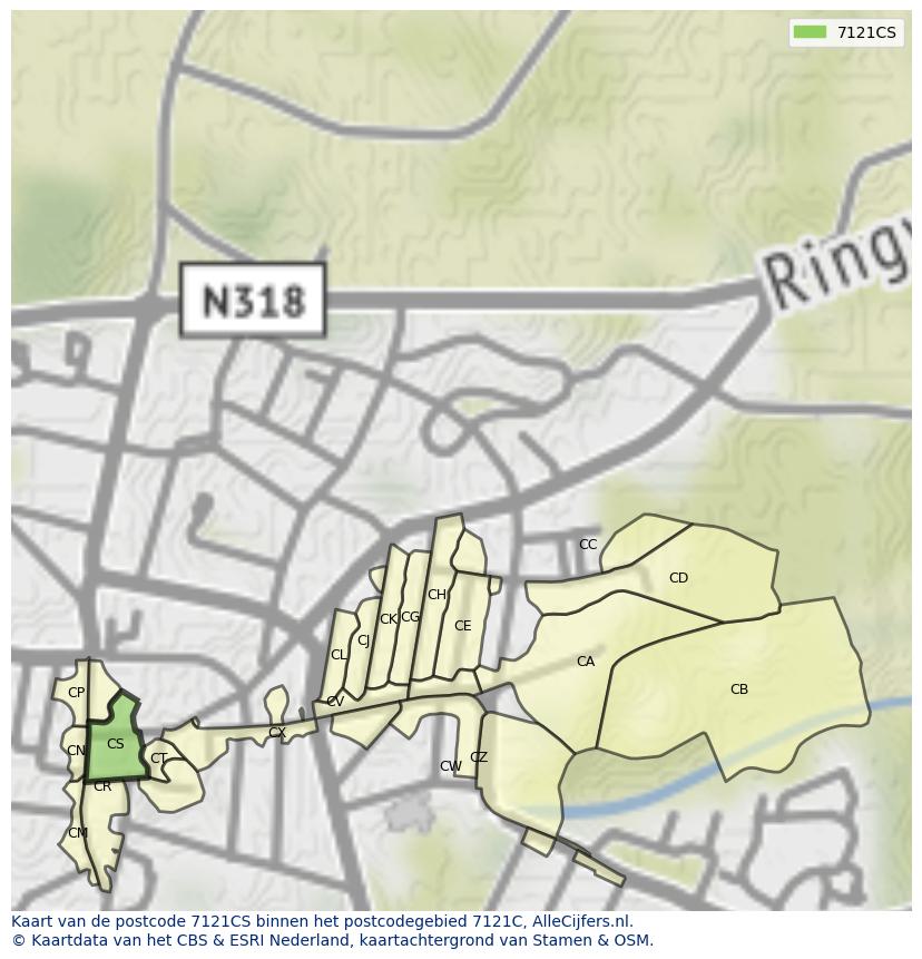 Afbeelding van het postcodegebied 7121 CS op de kaart.